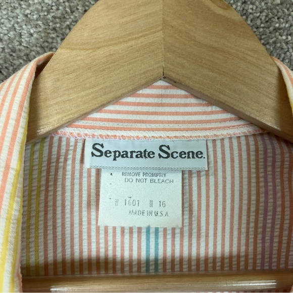 Separate Scene Vintage Jacket Womens 16 Peach Stripe 3/4 Sleeve Button 80s-3001* - Picture 6 of 12